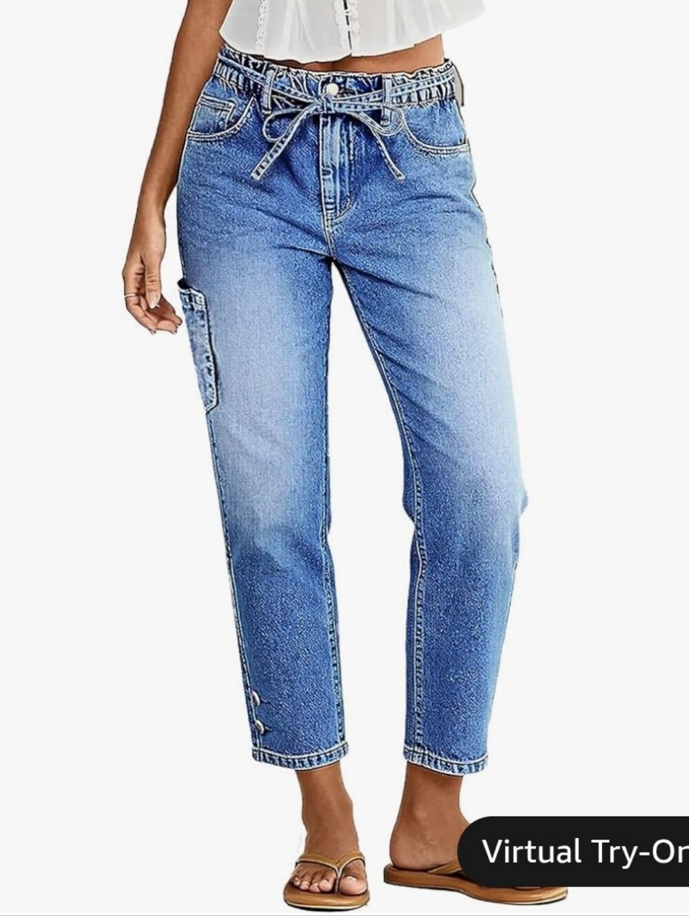 Flamingals Mid Rise Straight Leg Belted Bottom Hem Cropped Jeans NWT Large